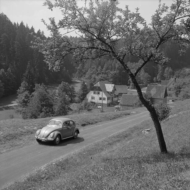 Landstraße 1959: Ausflug durch das schöne Heilbronner Land im VW Käfer.