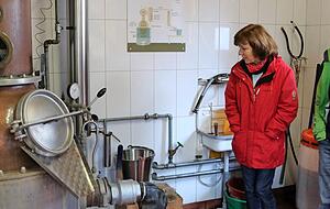 Carola und Thomas Geiger aus Langenbeutingen schauen zu, wie der Himbeergeist aus der Brennblase in den Eimer fließt. Mit dem Shuttlebus und auf Schusters Rappen wollen sie so viele Betriebe wie möglich kennen lernen. Carola und Thomas Geiger aus Langenbeutingen schauen zu, wie der Himbeergeist aus der Brennblase in den Eimer fließt. Mit dem Shuttlebus und auf Schusters Rappen wollen sie so viele Betriebe wie möglich kennen lernen.