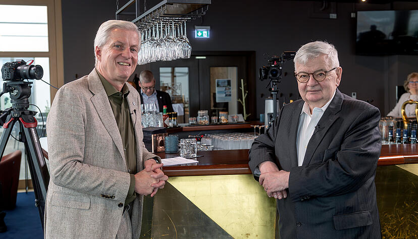 Joschka Fischer (rechts) beim Live-Interview "Ohne Ausrede" im Heilbronner Parkhotel.