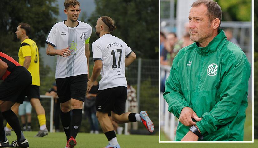 Vize-Kapitän Jannik Dannhäußer (links) jubelt mit Neuzugang Everest Sulejmani. Und Markus Lang zeigt sich als Trainer des VfR Heilbronn durchaus erfreut.